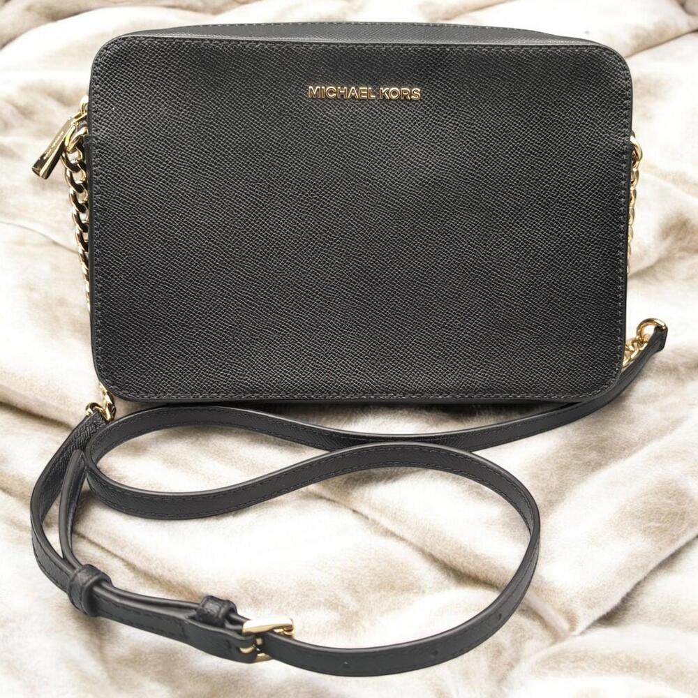 Michael Kors Jet Set East West Large Crossbody Black Saffiano Leather Handbag